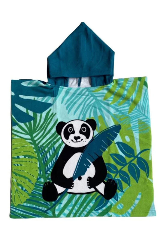 ACCAPPATOIO MICROFIBRA BAMBINO VERDE PONCHO KIDS PANDA COMPTOIR DE LA PLAGE