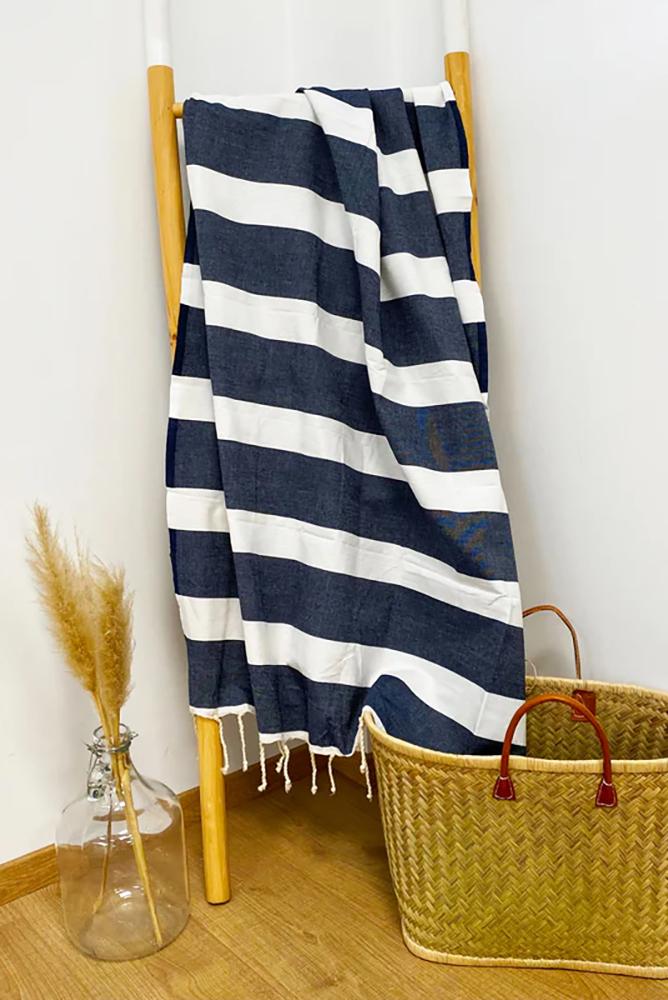 TELO MARE COTONE UNISEX BLU TRANSAT BLU MARINE COMPTOIR DE LA PLAGE