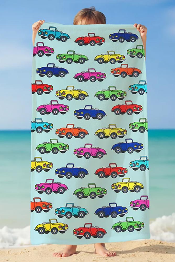 TELO MARE MICROFIBRA BAMBINO AZZURRO DREAMY CARS COMPTOIR DE LA PLAGE