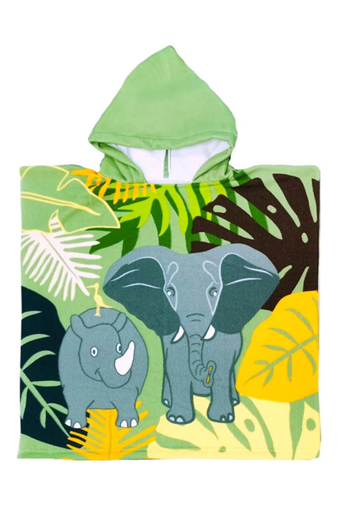 ACCAPPATOIO MICROFIBRA BAMBINO VERDE PONCHO KIDS ELEPHANT COMPTOIR DE LA PLAGE