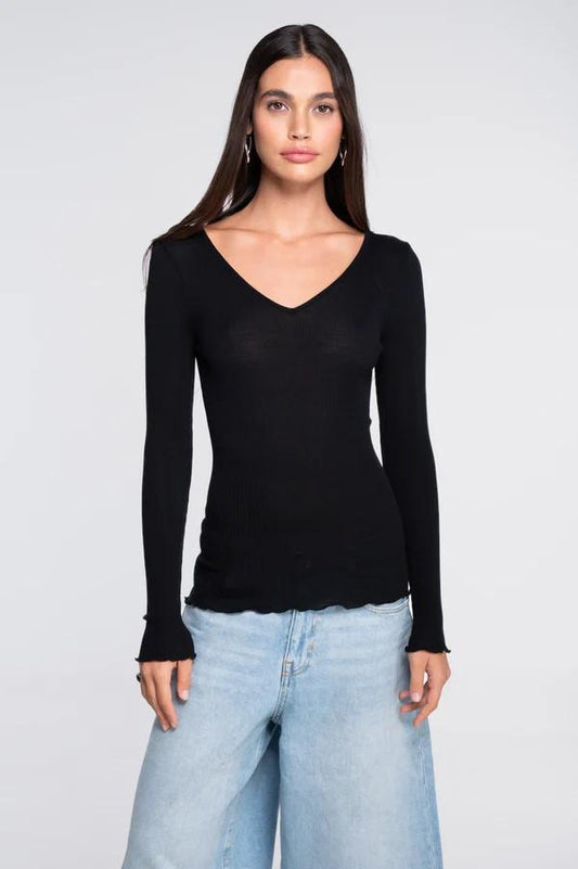 MAGLIA A MANICHE LUNGHE DONNA LANA E SETA 3486 NERO Oscalito
