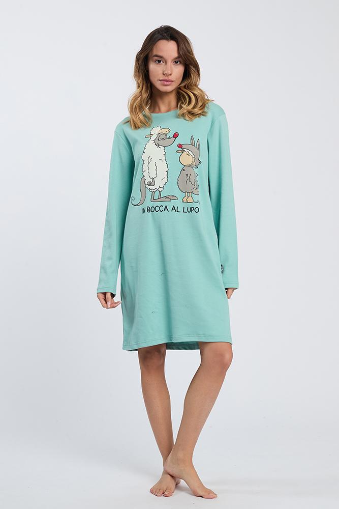 CAMICIA DA NOTTE DONNA VERDE 6715 VERDE HAPPY PEOPLE