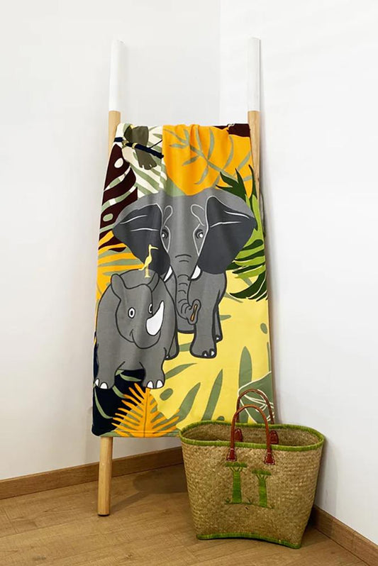 TELO MARE MICROFIBRA BAMBINO VERDE KIDS ELEPHANT COMPTOIR DE LA PLAGE
