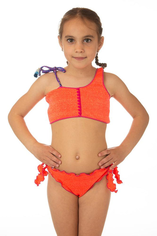 BIKINI BAMBINA FXXK FASCIA slip con fiocchi Corallo