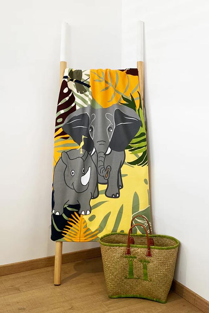 TELO MARE MICROFIBRA BAMBINO VERDE KIDS ELEPHANT COMPTOIR DE LA PLAGE