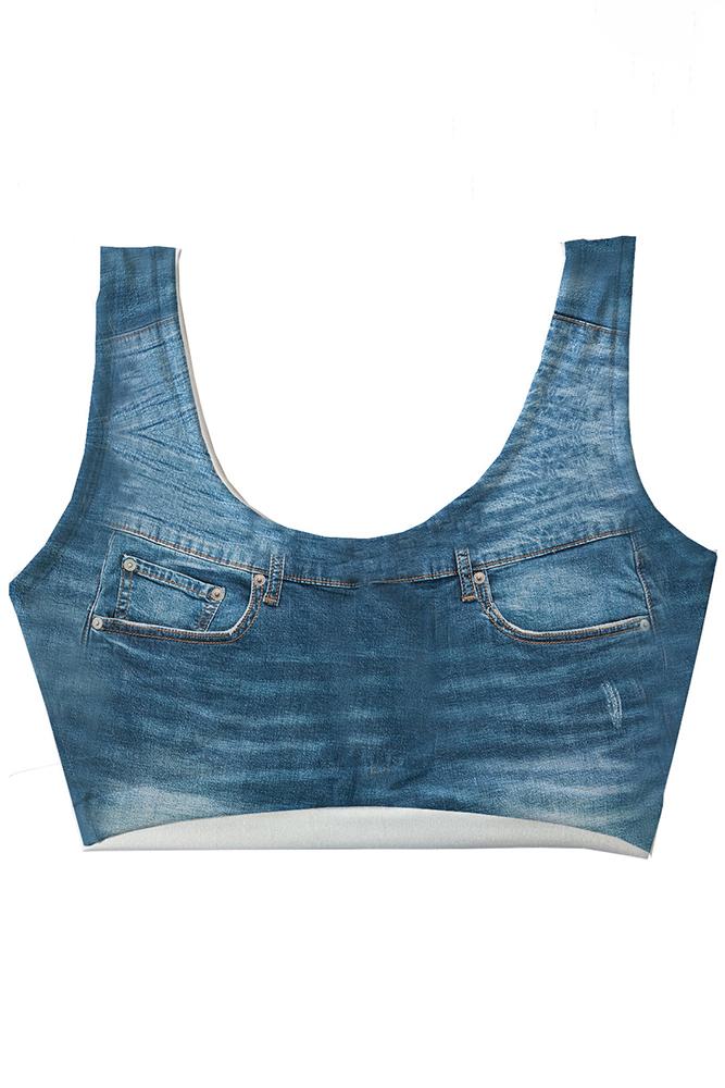 MIX REGGISENO BRASSIERE DONNA BLU CROP TOP BLUE JEANS HAPPY UNDIES