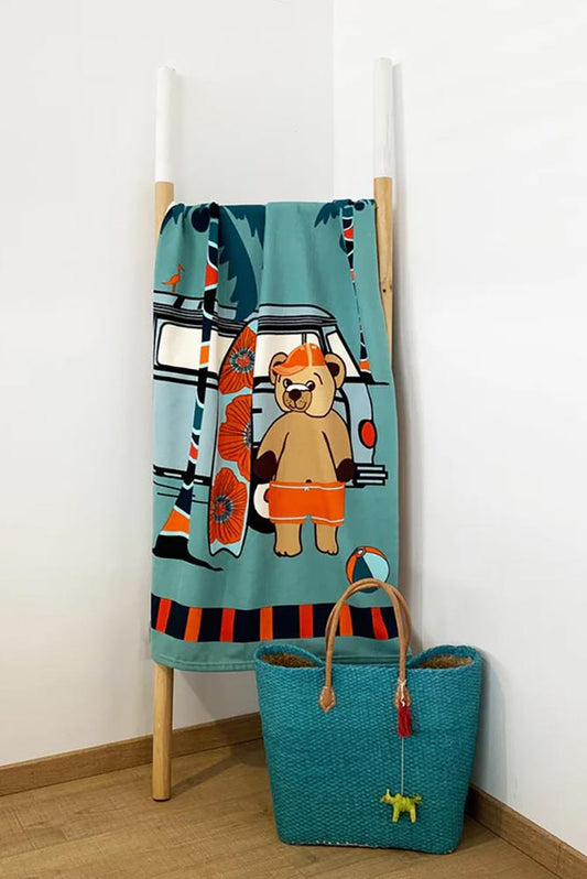 TELO MARE MICROFIBRA BAMBINO PETROLIO KIDS SURFISTA COMPTOIR DE LA PLAGE