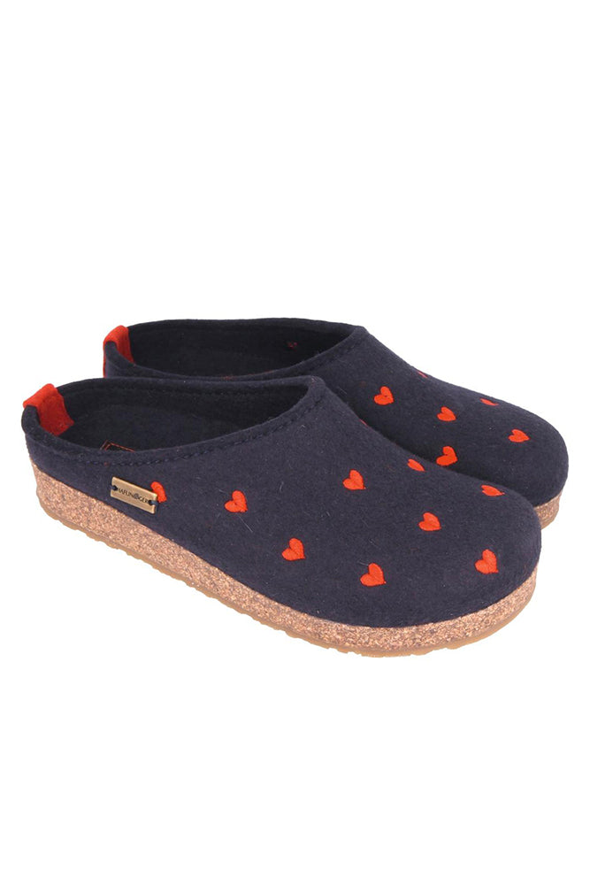 PANTOFOLE AUTUNNO/INVERNO DONNA  BLU CUORICINI BLUARANCIO HAFLINGER 