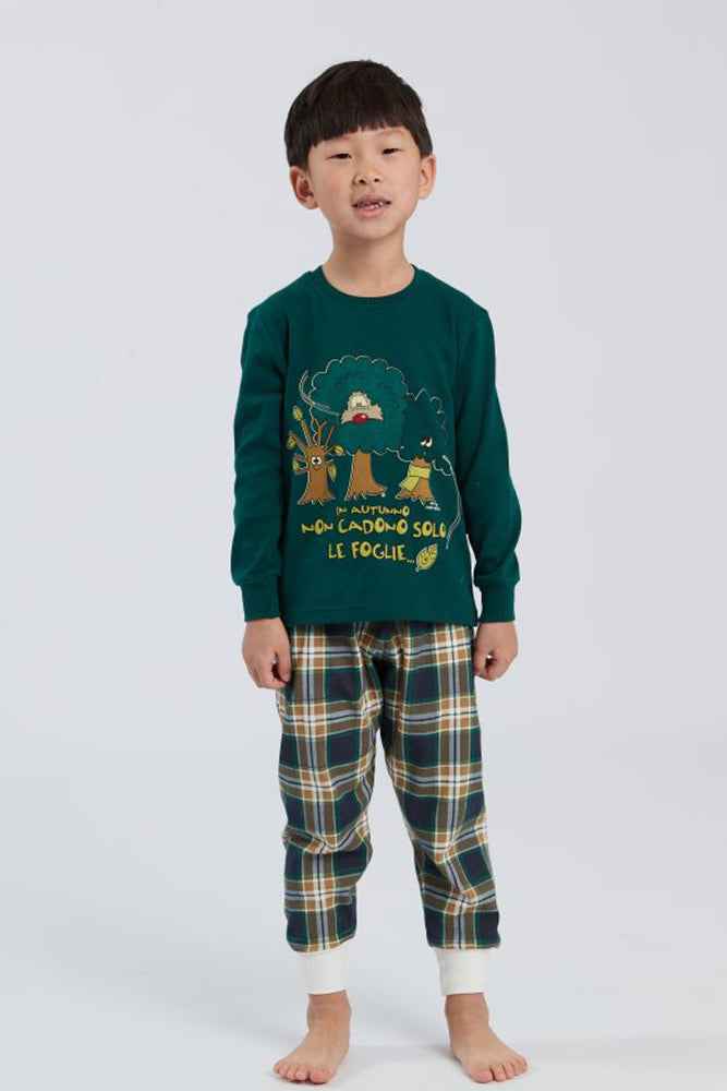 PIGIAMA BAMBINO  VERDE 6427 FOGLIE HAPPY PEOPLE 