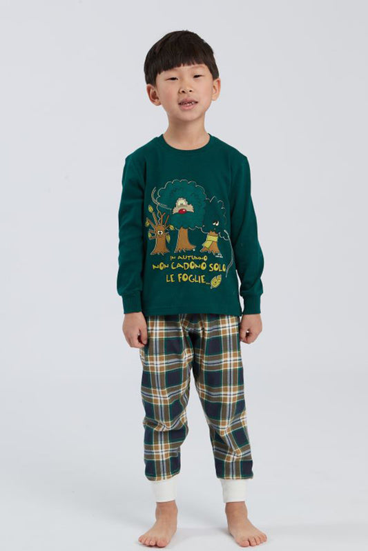 PIGIAMA BAMBINO  VERDE 6427 FOGLIE HAPPY PEOPLE 