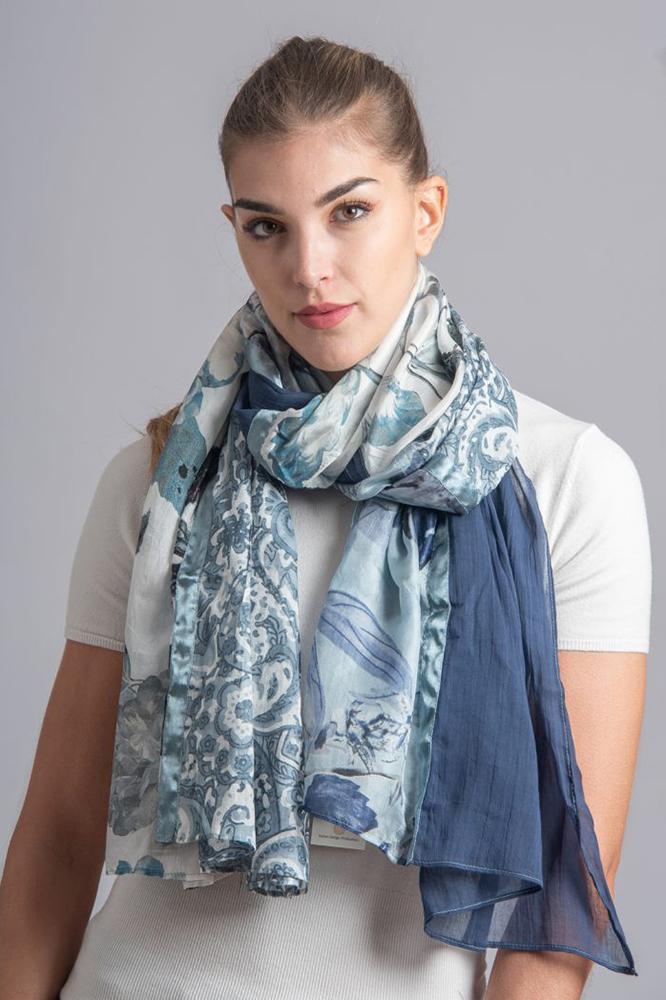 PAREO DONNA  BLU SETACOTONE SC04 GIARDINO D'ORIENTE 