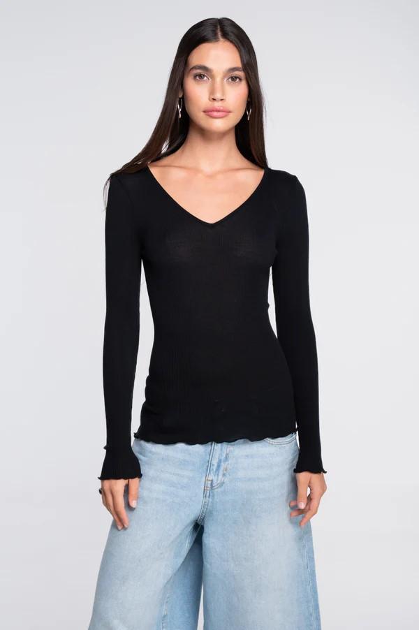 MAGLIA A MANICHE LUNGHE DONNA LANA E SETA 3486 NERO Oscalito 