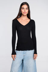 MAGLIA A MANICHE LUNGHE DONNA LANA E SETA 3486 NERO Oscalito 