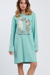 CAMICIA DA NOTTE DONNA VERDE 6715 VERDE HAPPY PEOPLE 