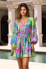 ABITO DONNA  AZZURRO L23 G88 MULTICOLOR LULI FAMA 