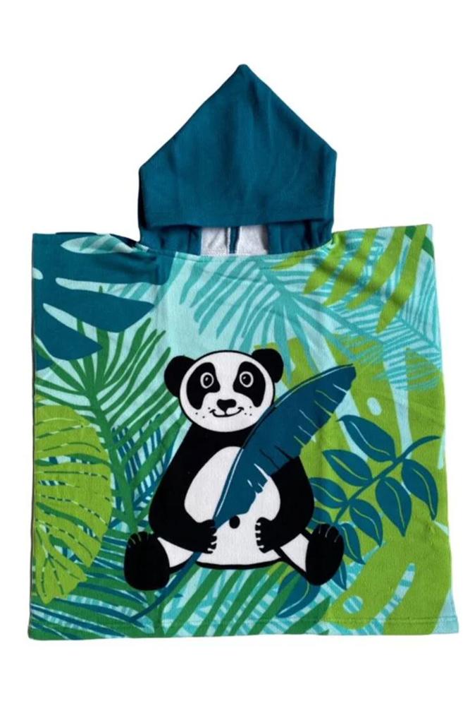 ACCAPPATOIO MICROFIBRA BAMBINO  VERDE PONCHO KIDS PANDA COMPTOIR DE LA PLAGE 