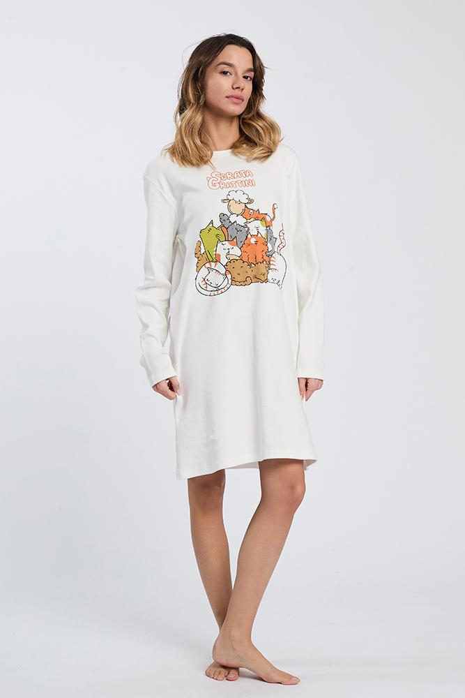 CAMICIA DA NOTTE DONNA BIANCA 6776 GRATTINI HAPPY PEOPLE 
