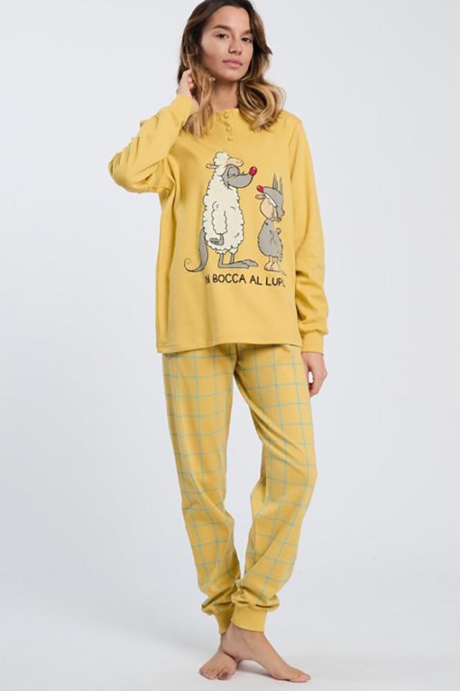 PIGIAMA DONNA SENAPE 6713 AL LUPO HAPPY PEOPLE 