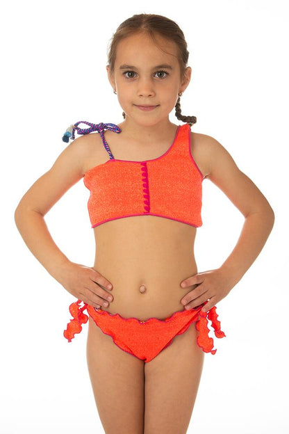 BIKINI BAMBINA FXXK FASCIA  slip con fiocchi Corallo