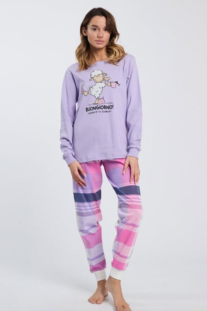 PIGIAMA DONNA LILLA 6734 BUONGIORNO HAPPY PEOPLE 
