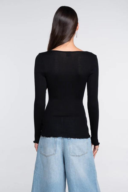 MAGLIA A MANICHE LUNGHE DONNA LANA E SETA 3486 NERO Oscalito 