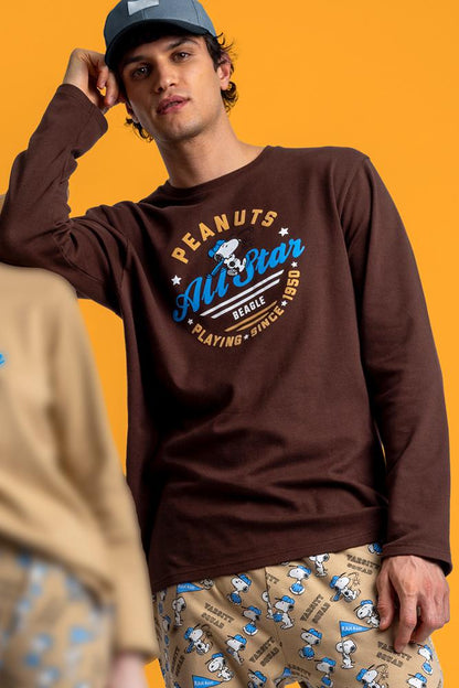 PIGIAMA UOMO CIOCCOLATO PEANUTS 63016 VARSITY PEANUTS 