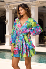 ABITO DONNA  AZZURRO L23 G88 MULTICOLOR LULI FAMA 