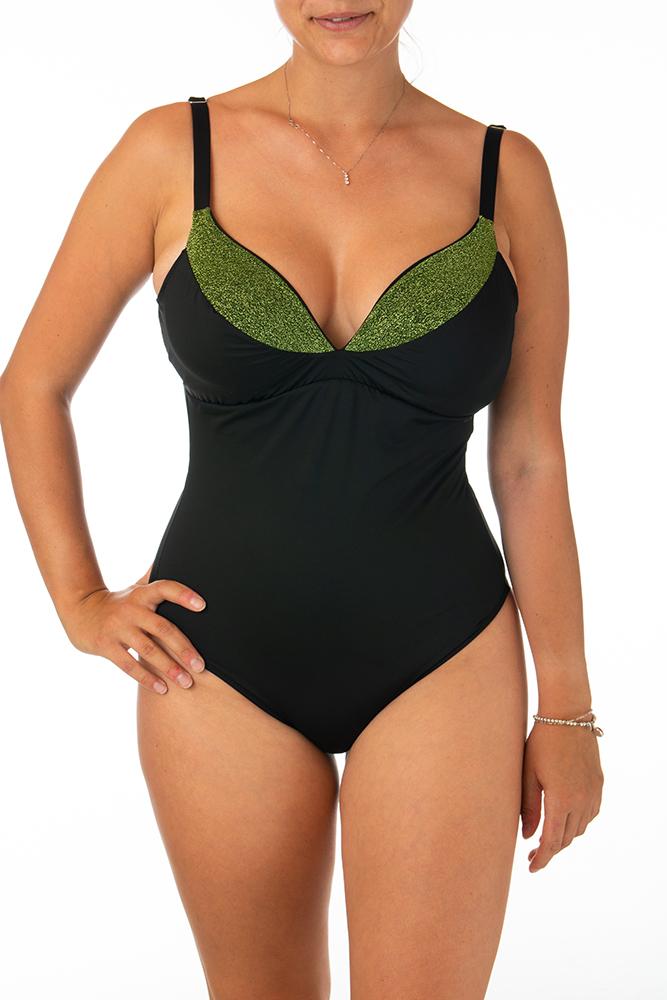 INTERO Donna BE BEACH con ferretto  slip coprente Nero/verde