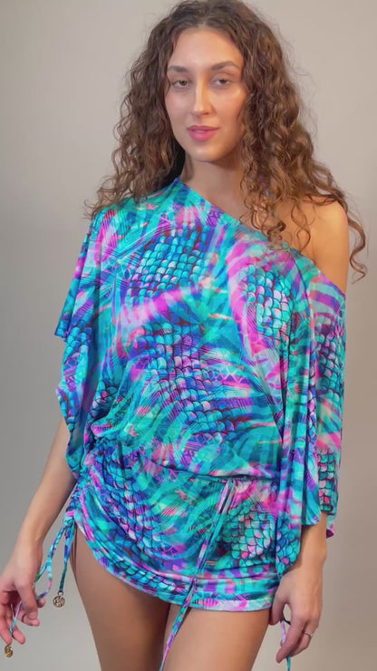 KAFTANO Donna LULI FAMA   CORTO Azzurro fantasia