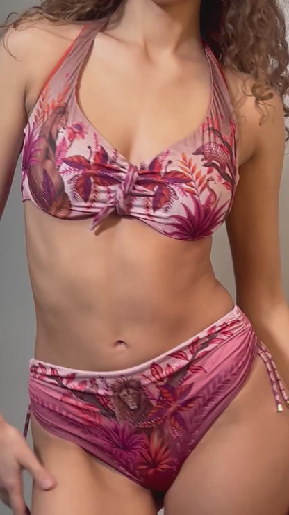 BIKINI Donna PIN UP FERRETTO Coppa C slip coprente Rosa