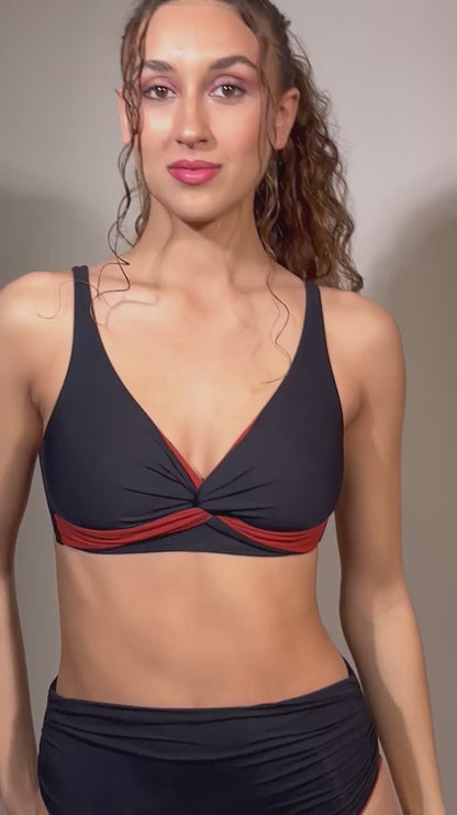 BIKINI Donna RAGGIANTI BRASSIERE  slip coprente Nero/coccio