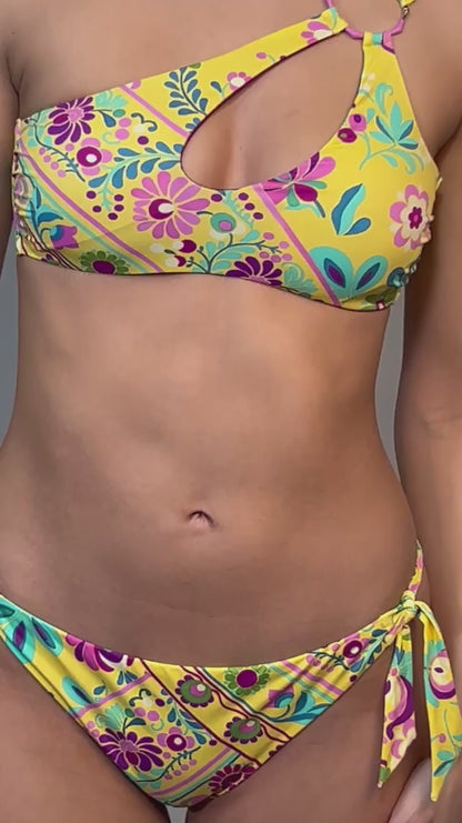 BIKINI Donna MISS BIKINI MONOSPALLA  slip con fiocchi Fantasia giallo/verde