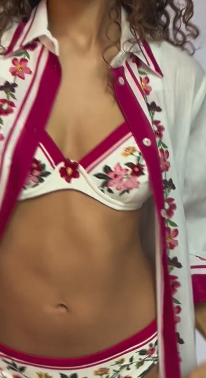 BIKINI Donna RAFFAELA D'ANGELO FERRETTO Coppa C slip coprente Fantasia bianco/rosso